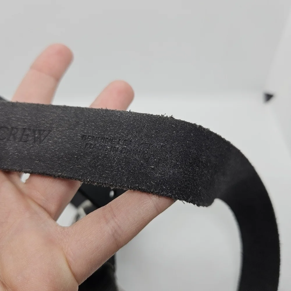 J. Crew black leather belt with silver tone buckle and beaded detail S/M